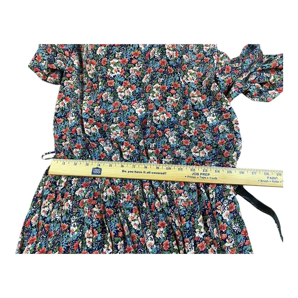 VTG Floral Dress 16 Lace Collar‎ Belt Cottagecore Coquette 80s 90s Pleated - Picture 4 of 8